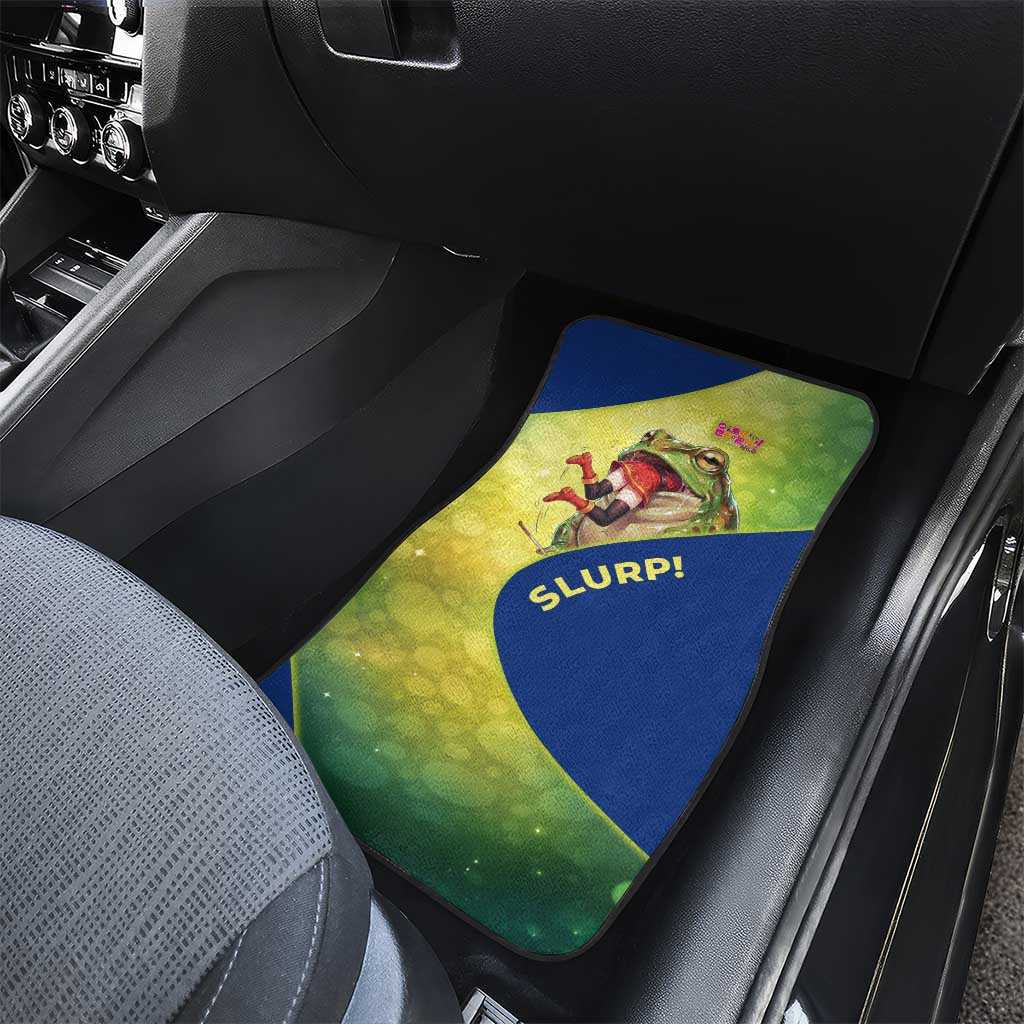 Giant Toad Encounter Car Mats Comedic Fantasy Creature Art Style
