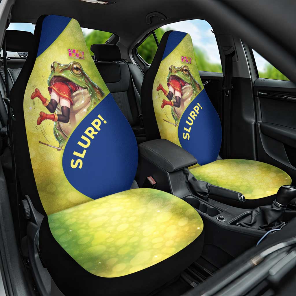Giant Toad Encounter Car Seat Cover Comedic Fantasy Creature Art Style