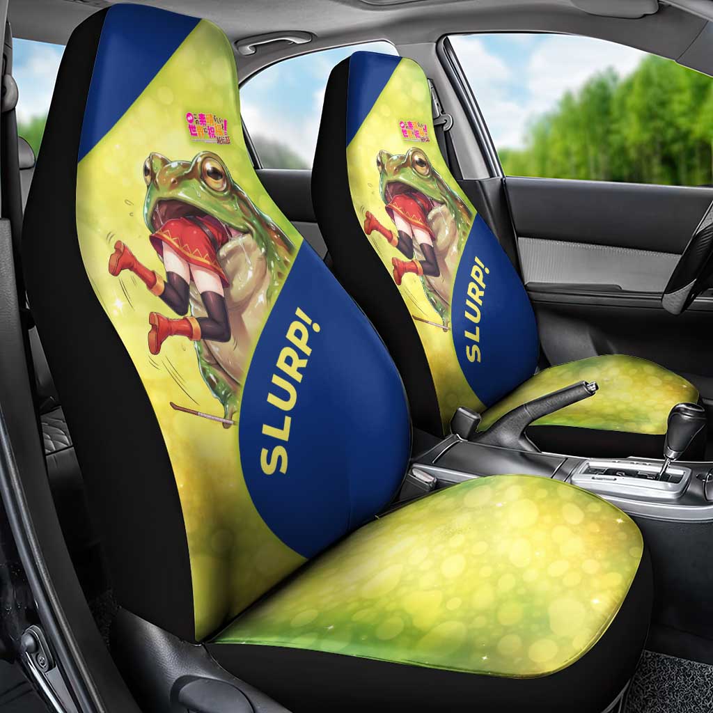 Giant Toad Encounter Car Seat Cover Comedic Fantasy Creature Art Style