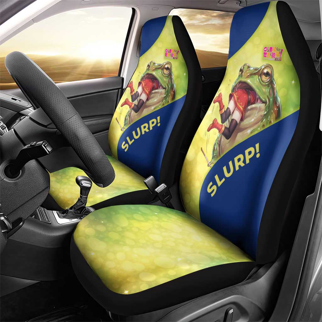 Giant Toad Encounter Car Seat Cover Comedic Fantasy Creature Art Style