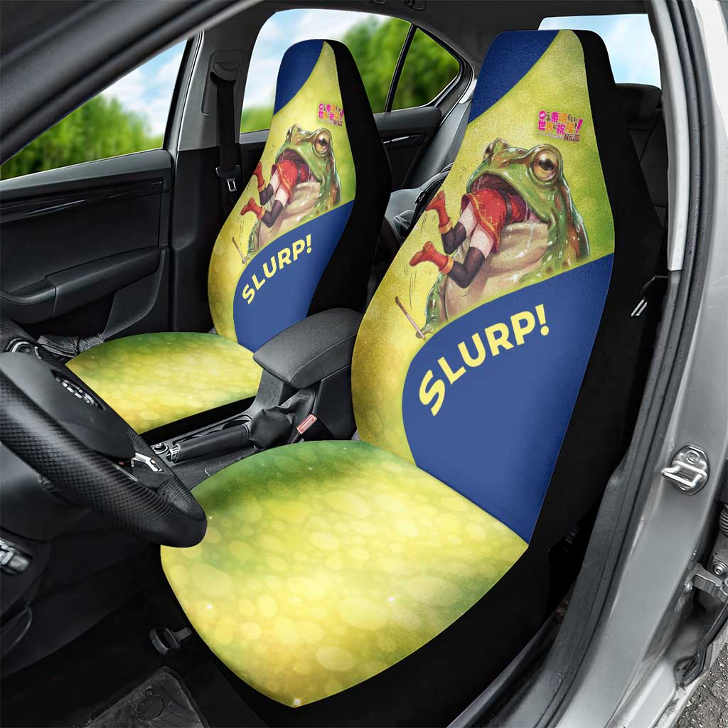 Giant Toad Encounter Car Seat Cover Comedic Fantasy Creature Art Style