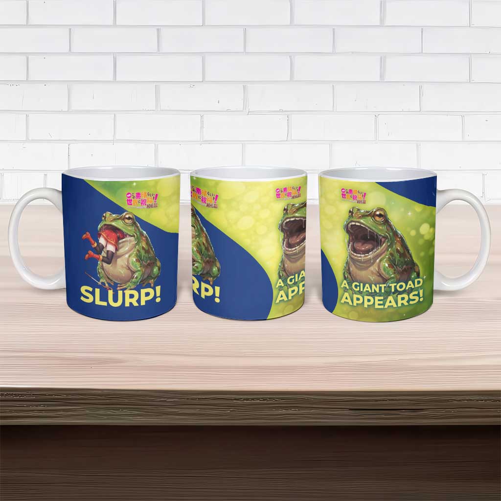 Giant Toad Encounter Ceramic Mug Comedic Fantasy Creature Art Style