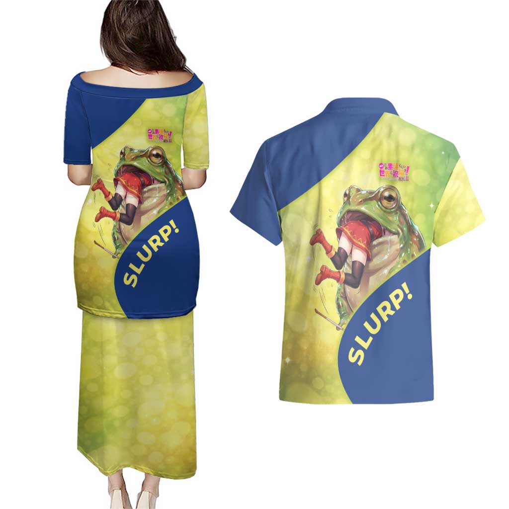 Giant Toad Encounter Couples Matching Puletasi and Hawaiian Shirt Comedic Fantasy Creature Art Style
