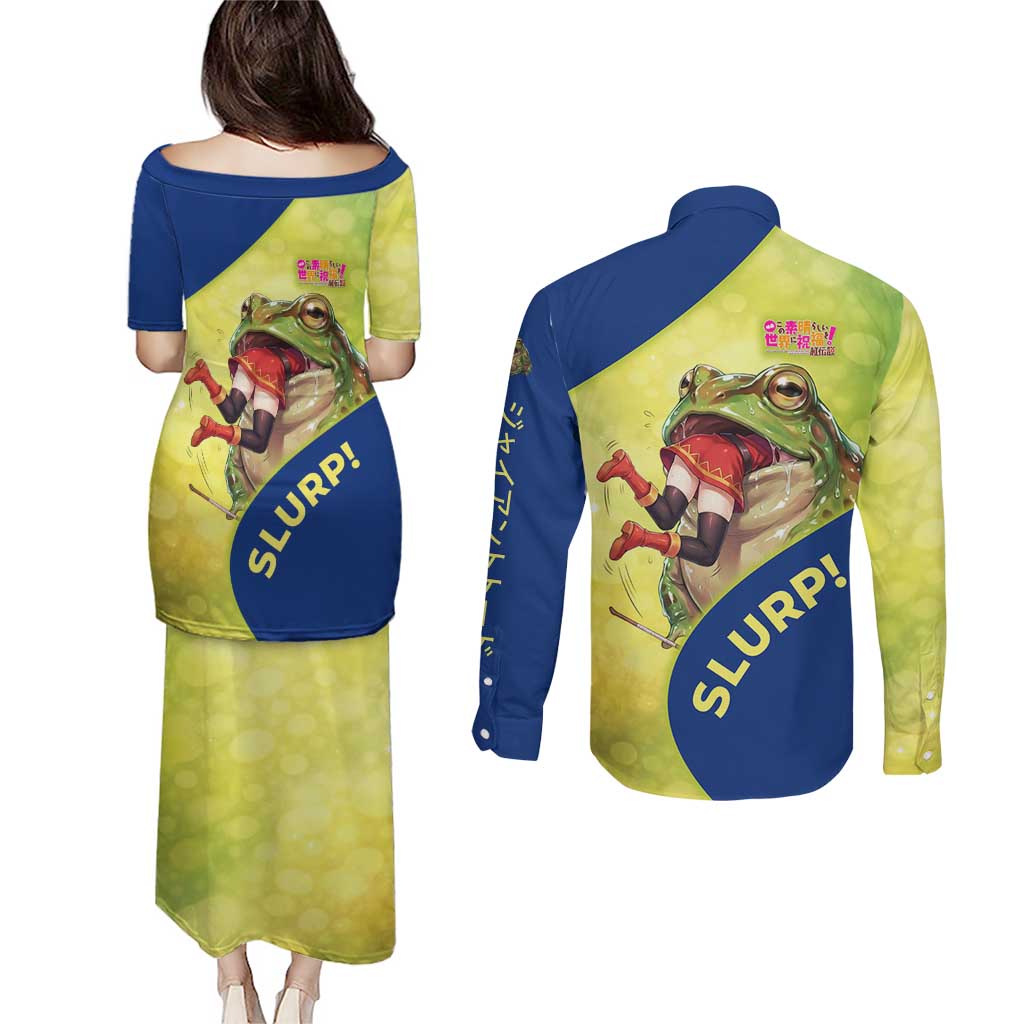 Giant Toad Encounter Couples Matching Puletasi and Long Sleeve Button Shirt Comedic Fantasy Creature Art Style