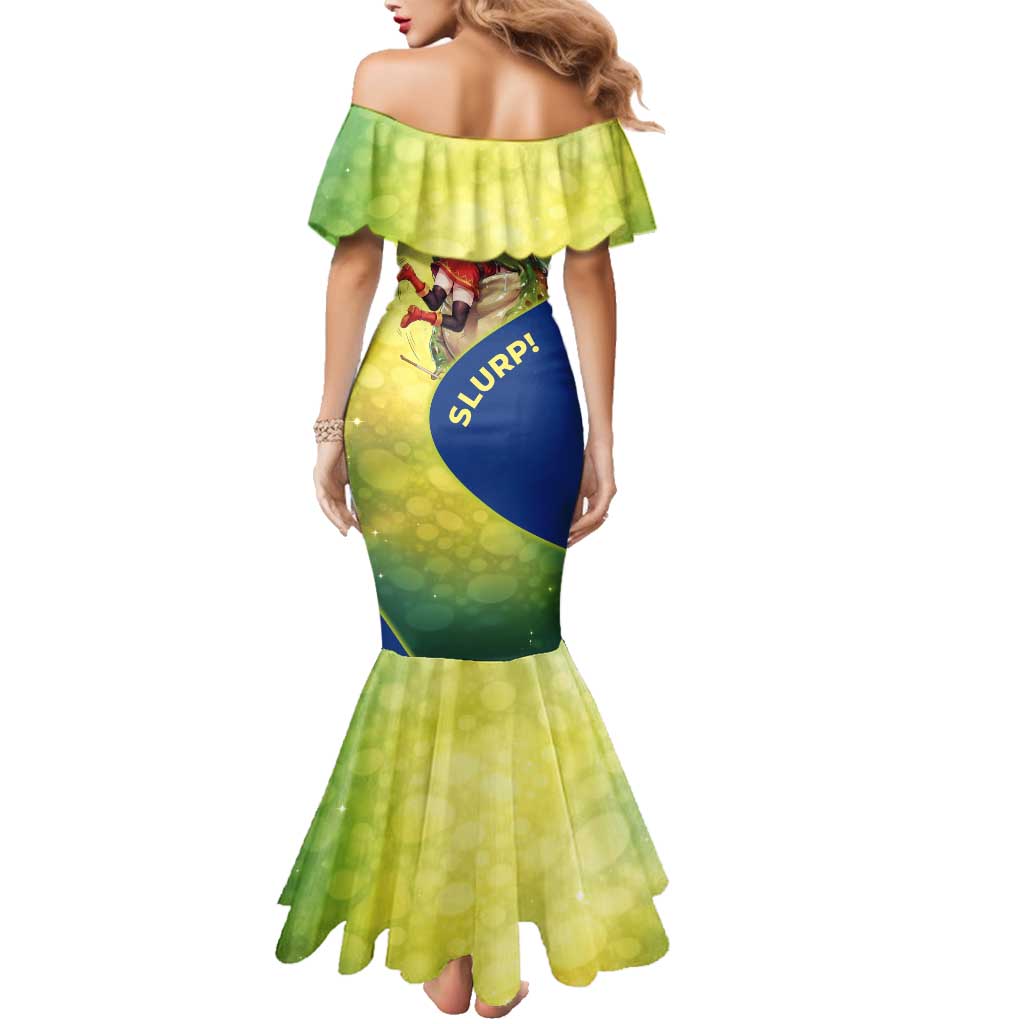 Giant Toad Encounter Family Matching Mermaid Dress and Hawaiian Shirt Comedic Fantasy Creature Art Style