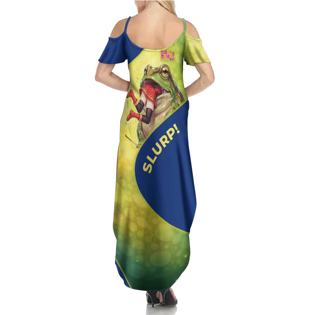 Giant Toad Encounter Family Matching Summer Maxi Dress and Hawaiian Shirt Comedic Fantasy Creature Art Style