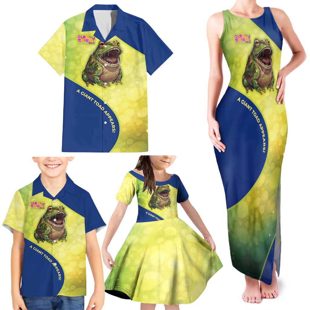 Giant Toad Encounter Family Matching Tank Maxi Dress and Hawaiian Shirt Comedic Fantasy Creature Art Style
