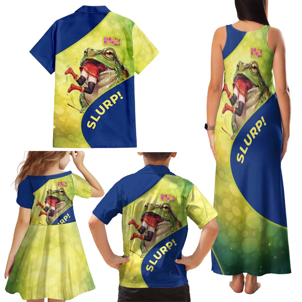 Giant Toad Encounter Family Matching Tank Maxi Dress and Hawaiian Shirt Comedic Fantasy Creature Art Style