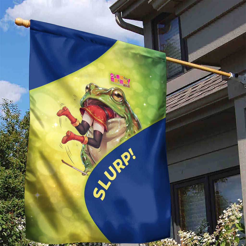 Giant Toad Encounter Garden Flag Comedic Fantasy Creature Art Style