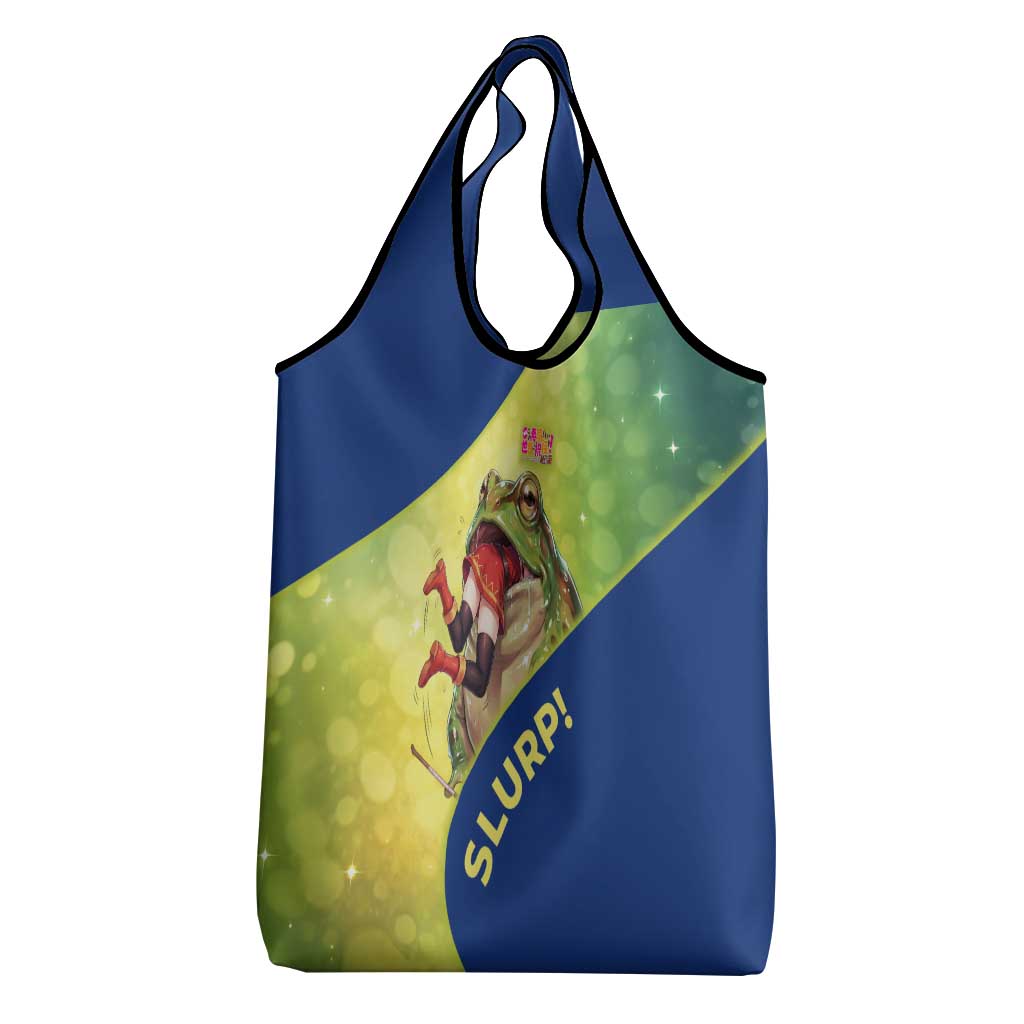 Giant Toad Encounter Grocery Bag Comedic Fantasy Creature Art Style