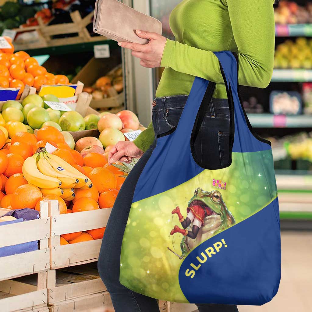 Giant Toad Encounter Grocery Bag Comedic Fantasy Creature Art Style
