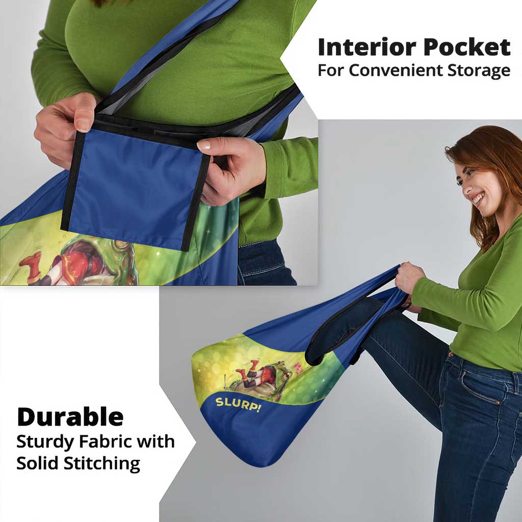 Giant Toad Encounter Grocery Bag Comedic Fantasy Creature Art Style