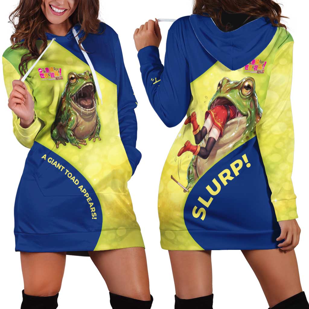 Giant Toad Encounter Hoodie Dress Comedic Fantasy Creature Art Style