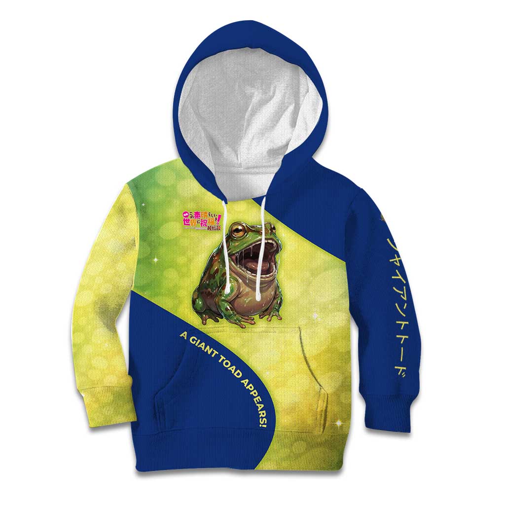 Giant Toad Encounter Kid Hoodie Comedic Fantasy Creature Art Style