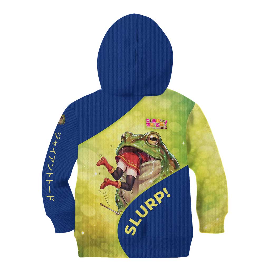 Giant Toad Encounter Kid Hoodie Comedic Fantasy Creature Art Style