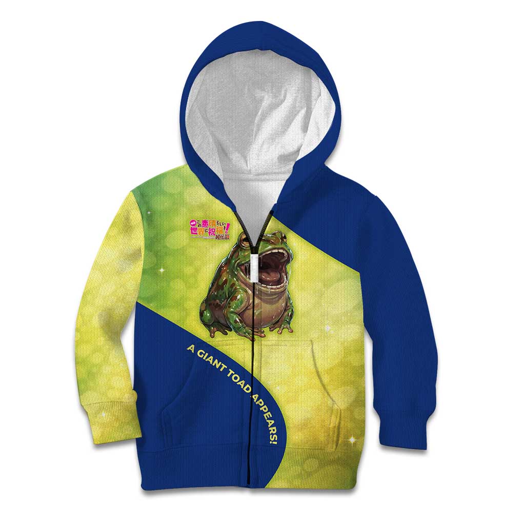 Giant Toad Encounter Kid Hoodie Comedic Fantasy Creature Art Style