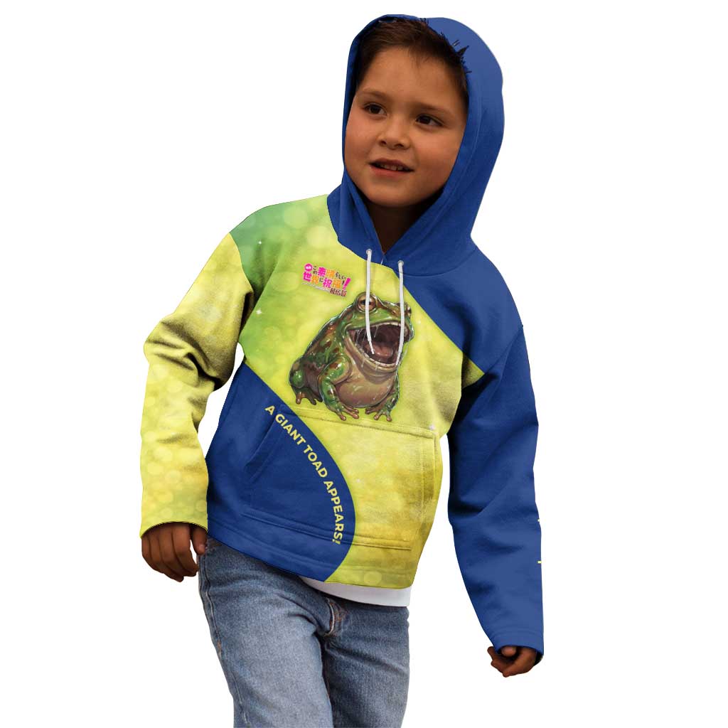 Giant Toad Encounter Kid Hoodie Comedic Fantasy Creature Art Style