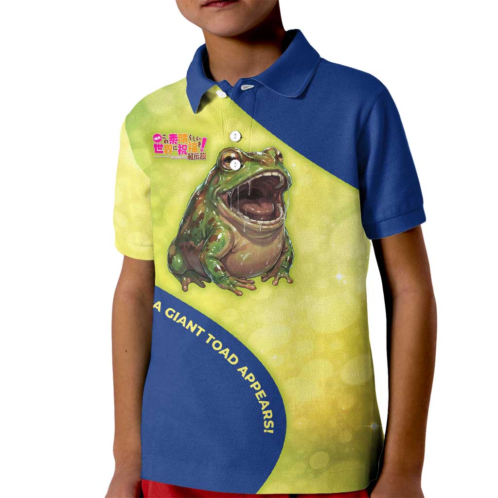 Giant Toad Encounter Kid Polo Shirt Comedic Fantasy Creature Art Style