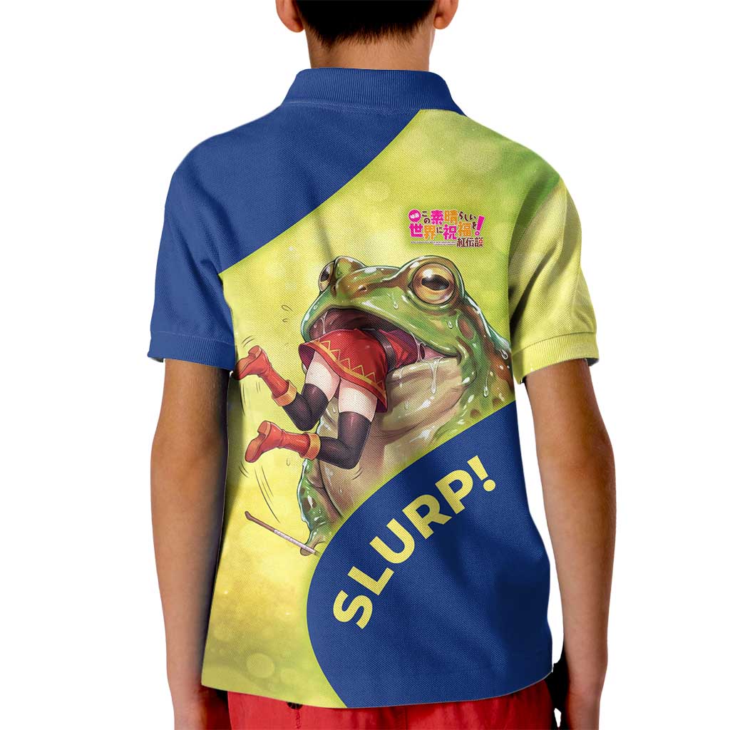 Giant Toad Encounter Kid Polo Shirt Comedic Fantasy Creature Art Style