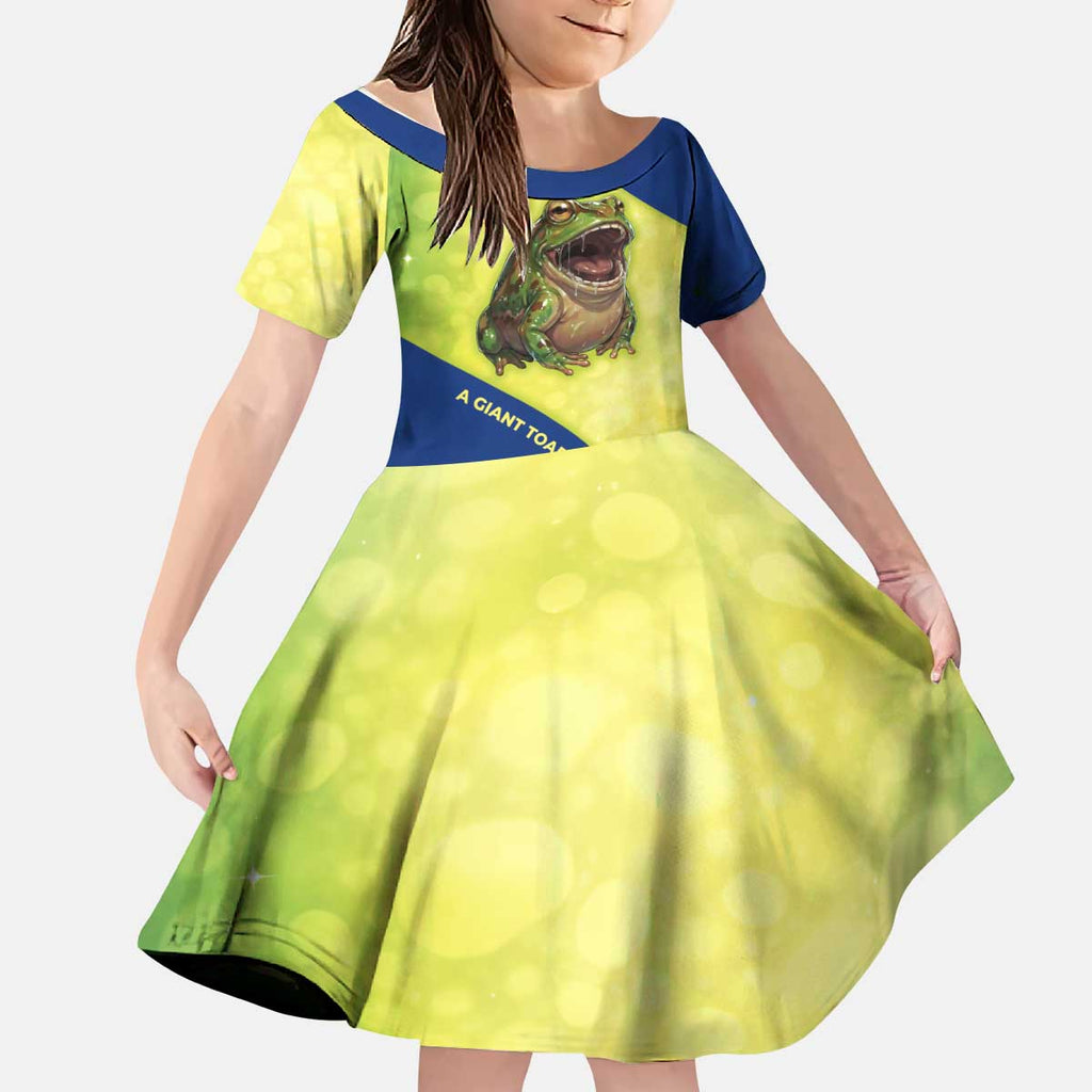 Giant Toad Encounter Kid Short Sleeve Dress Comedic Fantasy Creature Art Style