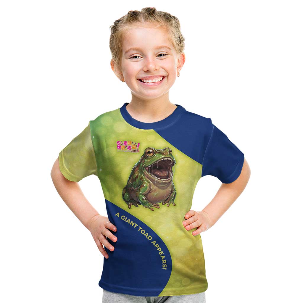 Giant Toad Encounter Kid T Shirt Comedic Fantasy Creature Art Style