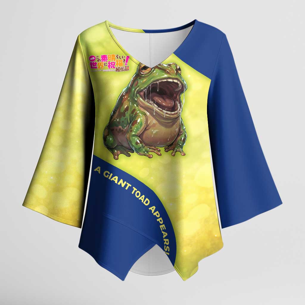 Giant Toad Encounter Kimono Sleeve Blouse Comedic Fantasy Creature Art Style