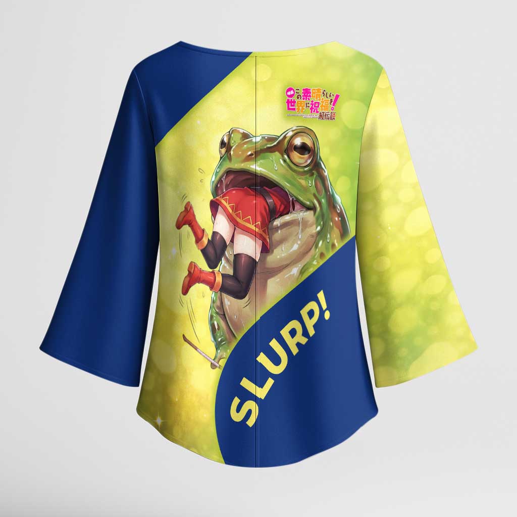 Giant Toad Encounter Kimono Sleeve Blouse Comedic Fantasy Creature Art Style