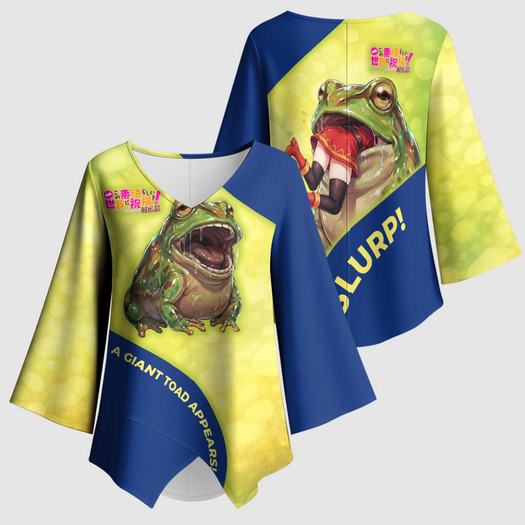 Giant Toad Encounter Kimono Sleeve Blouse Comedic Fantasy Creature Art Style