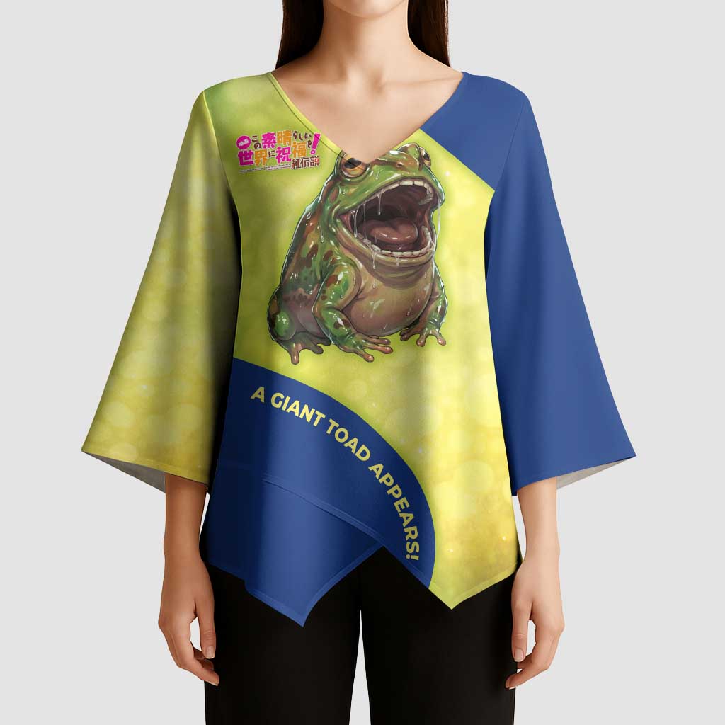 Giant Toad Encounter Kimono Sleeve Blouse Comedic Fantasy Creature Art Style