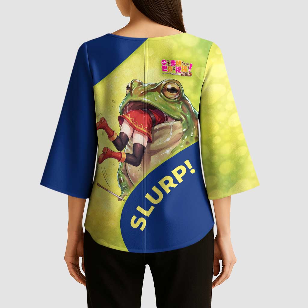 Giant Toad Encounter Kimono Sleeve Blouse Comedic Fantasy Creature Art Style