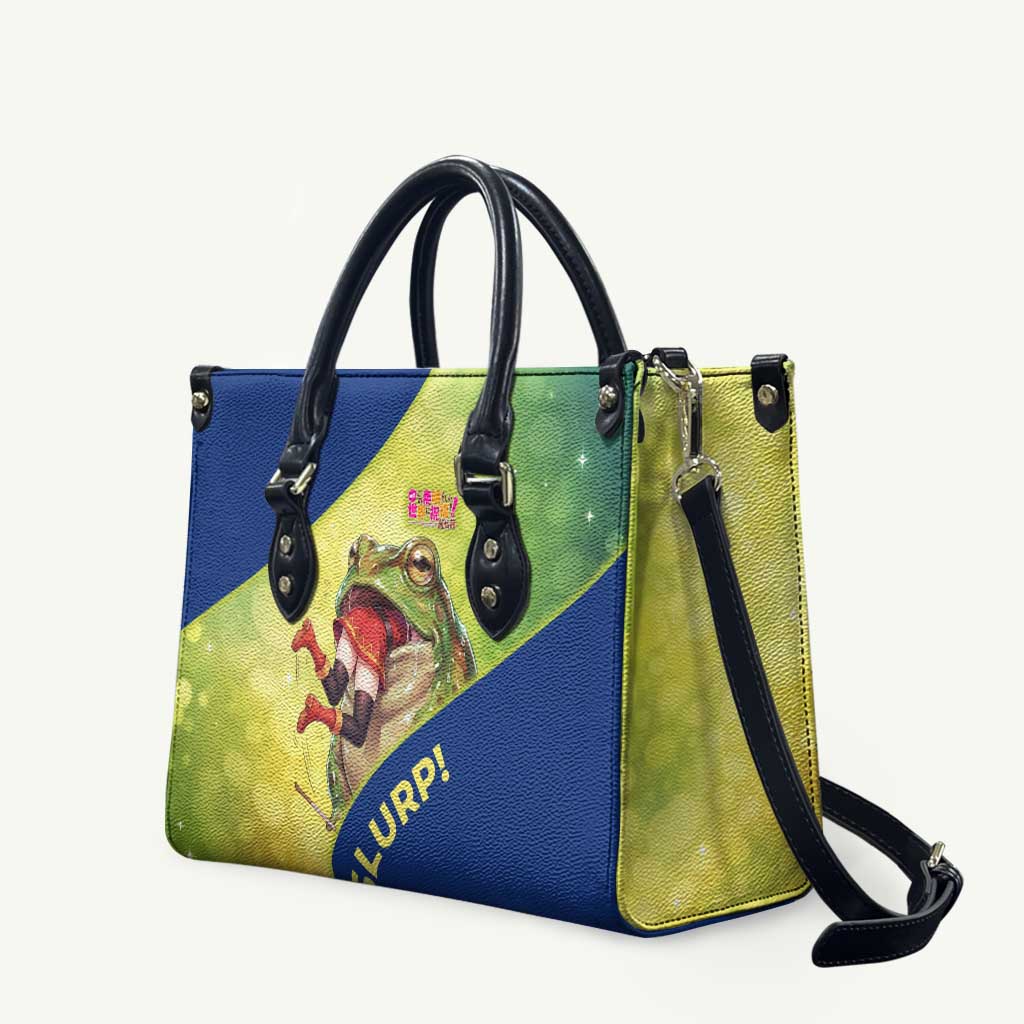 Giant Toad Encounter Leather Bag Comedic Fantasy Creature Art Style