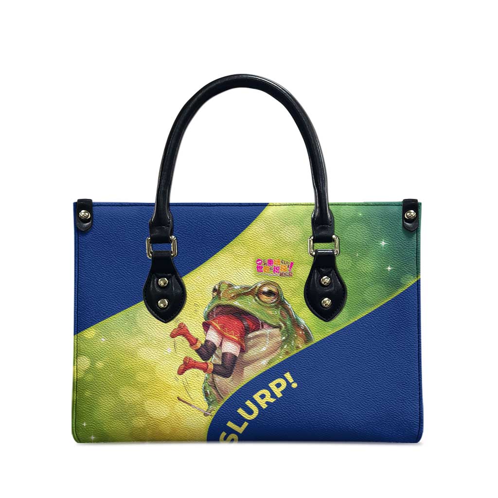 Giant Toad Encounter Leather Bag Comedic Fantasy Creature Art Style