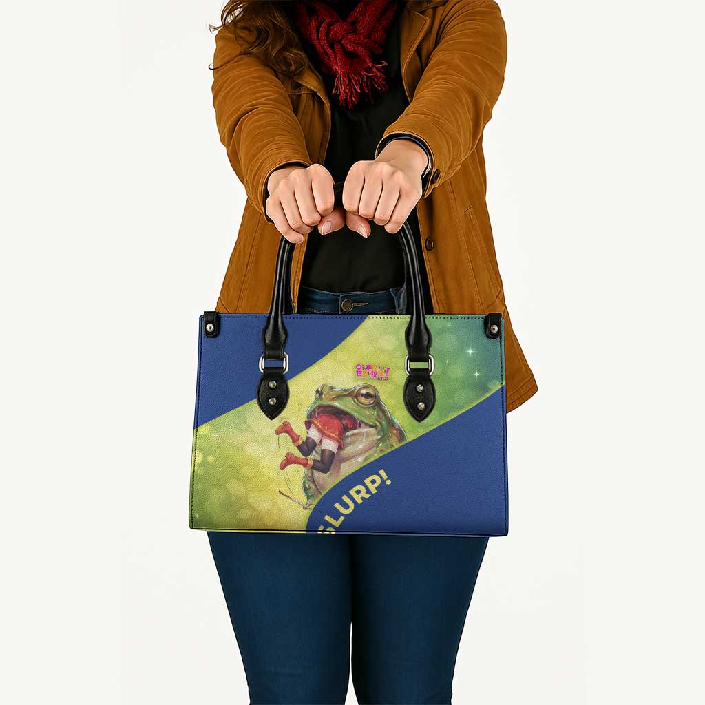 Giant Toad Encounter Leather Bag Comedic Fantasy Creature Art Style