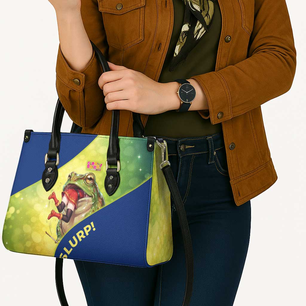 Giant Toad Encounter Leather Bag Comedic Fantasy Creature Art Style