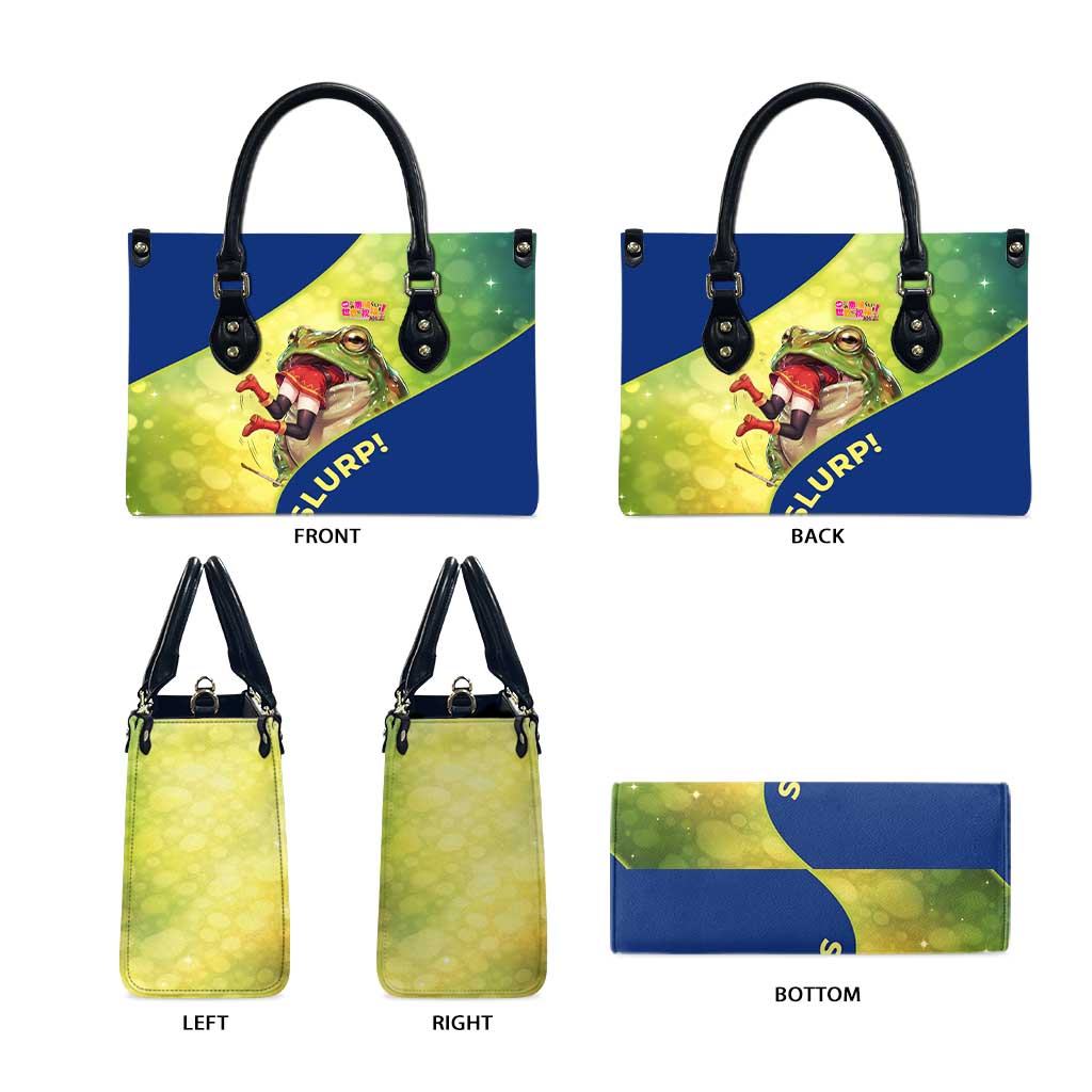 Giant Toad Encounter Leather Bag Comedic Fantasy Creature Art Style