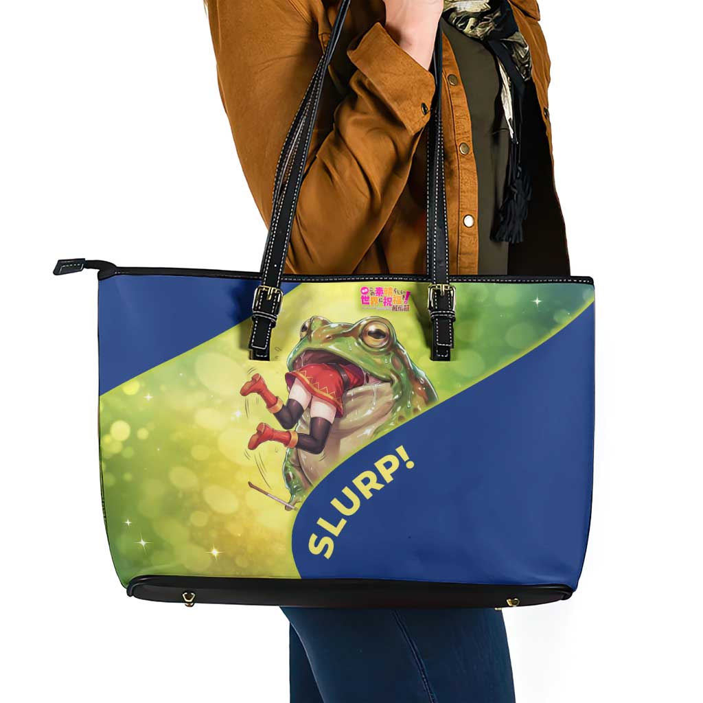 Giant Toad Encounter Leather Tote Bag Comedic Fantasy Creature Art Style