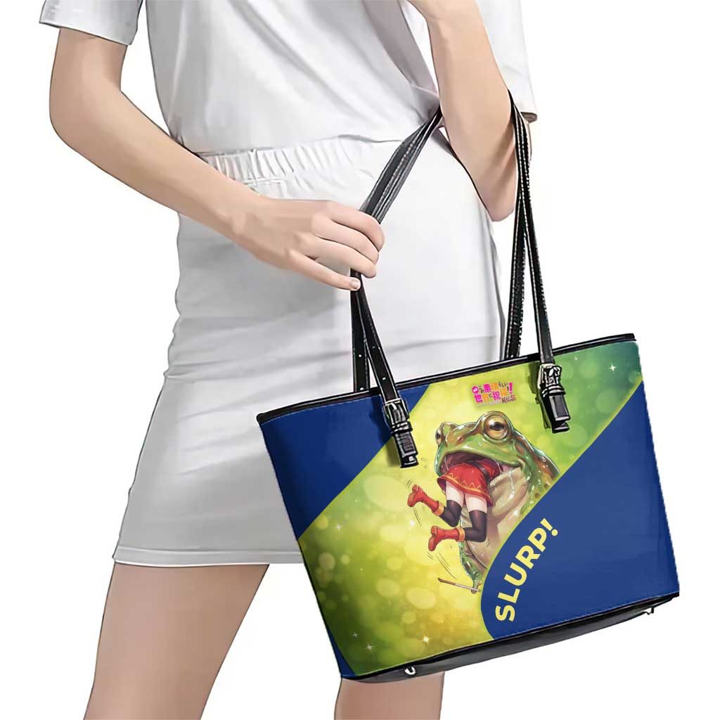 Giant Toad Encounter Leather Tote Bag Comedic Fantasy Creature Art Style
