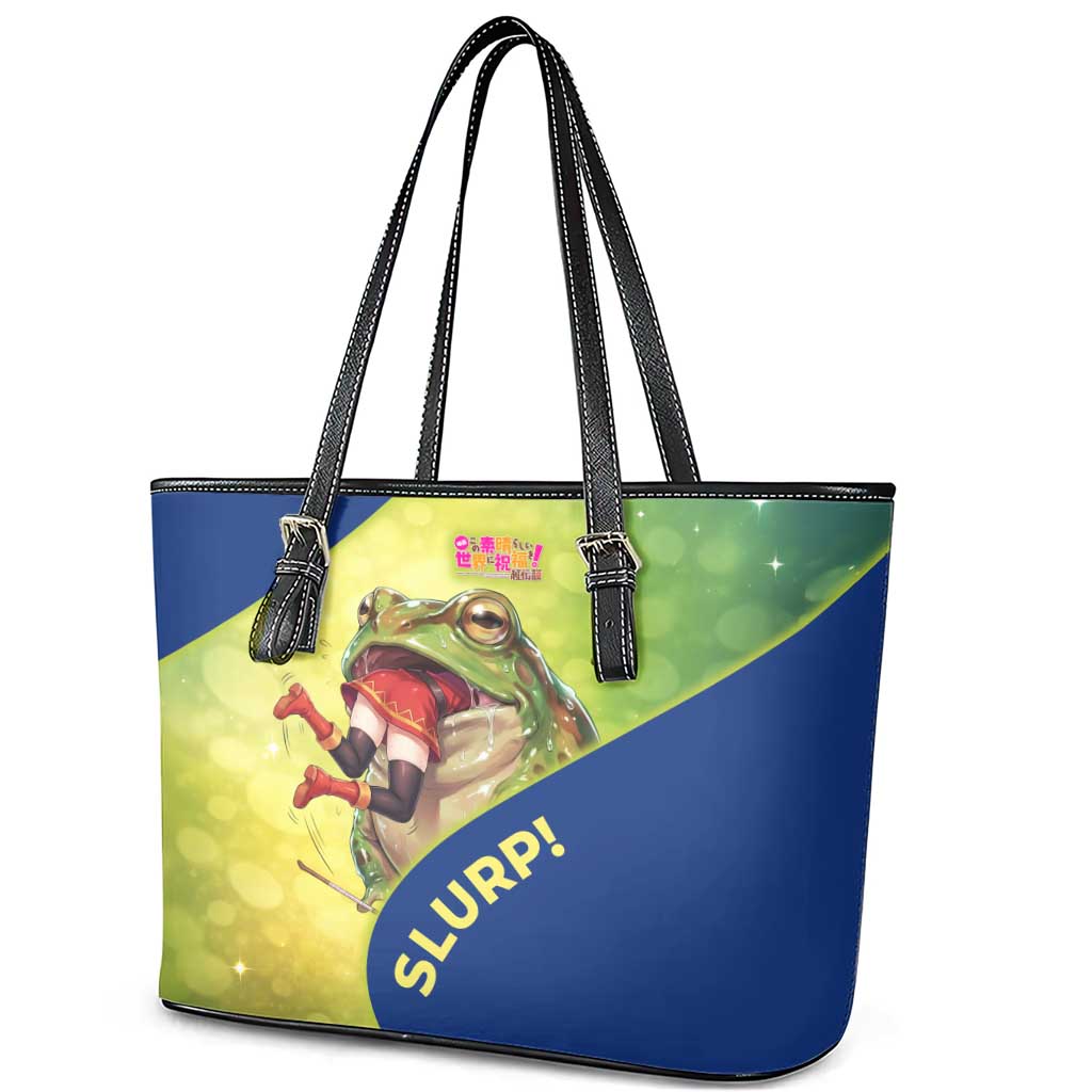 Giant Toad Encounter Leather Tote Bag Comedic Fantasy Creature Art Style