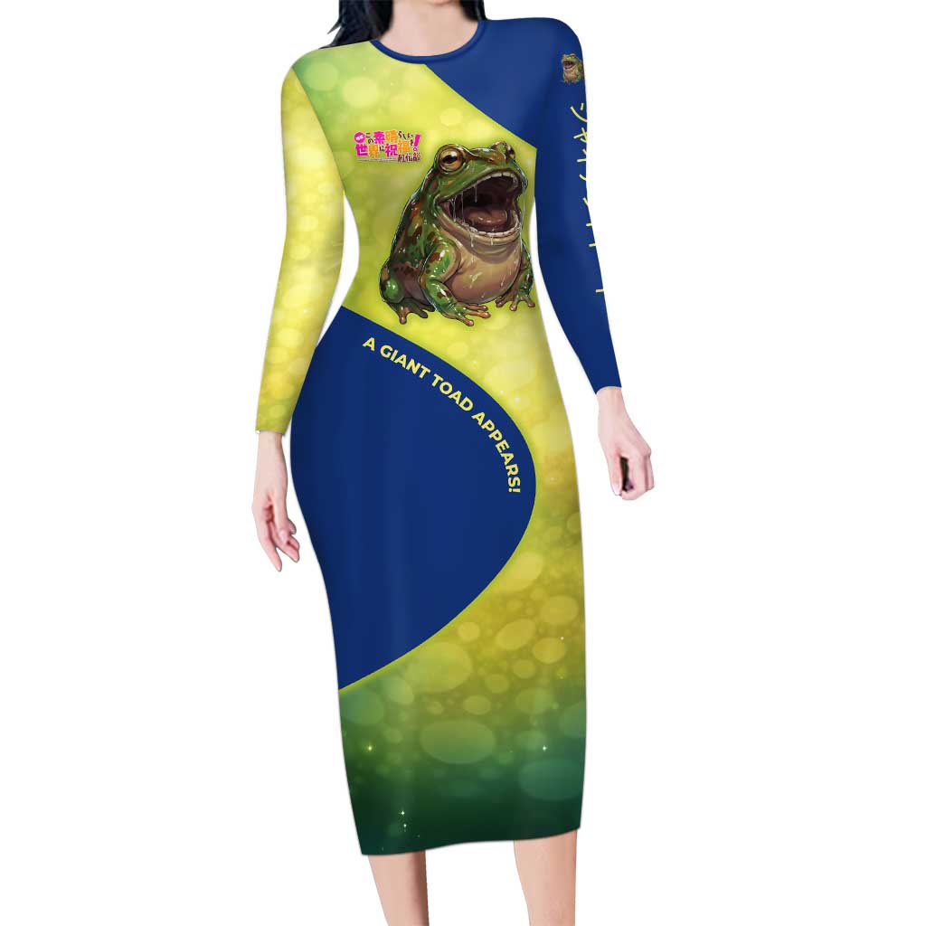 Giant Toad Encounter Long Sleeve Bodycon Dress Comedic Fantasy Creature Art Style