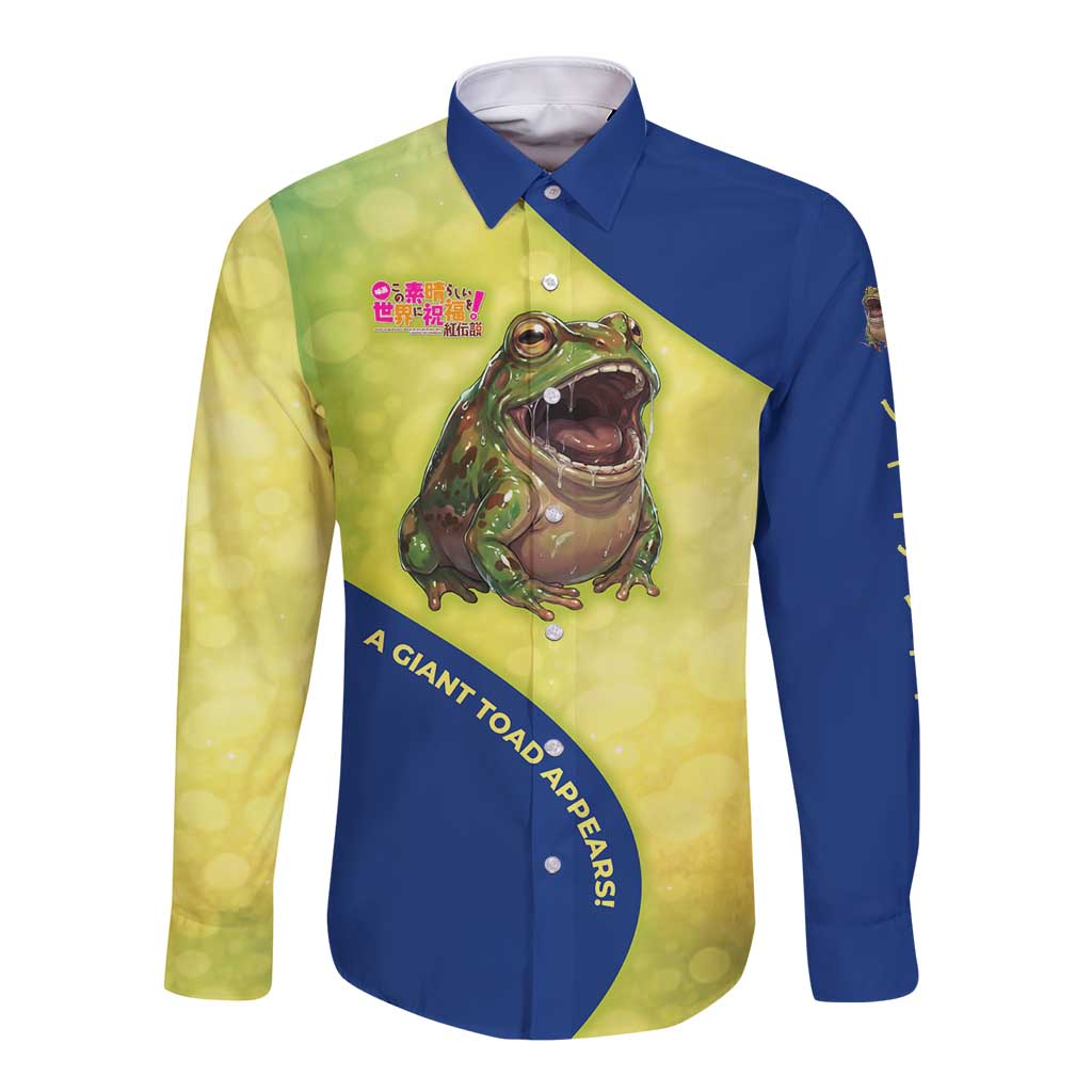 Giant Toad Encounter Long Sleeve Button Shirt Comedic Fantasy Creature Art Style