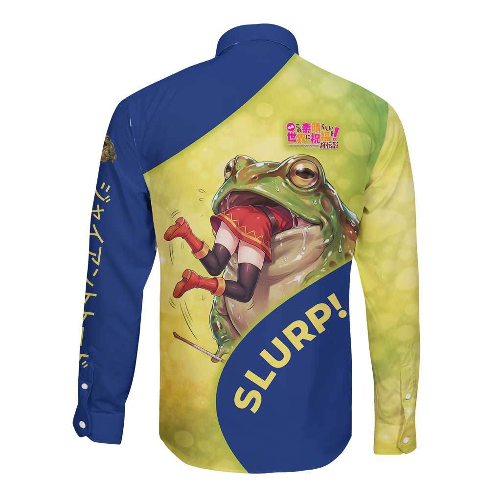 Giant Toad Encounter Long Sleeve Button Shirt Comedic Fantasy Creature Art Style