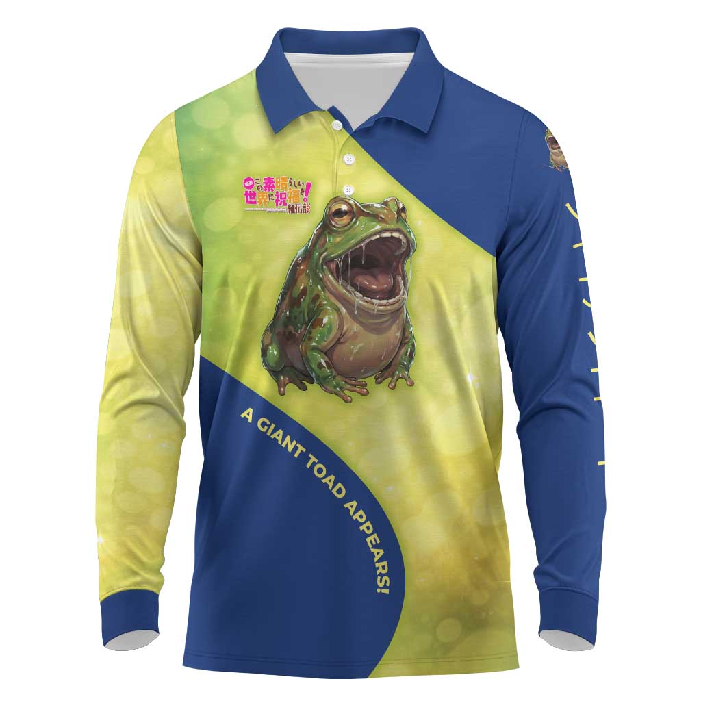 Giant Toad Encounter Long Sleeve Polo Shirt Comedic Fantasy Creature Art Style