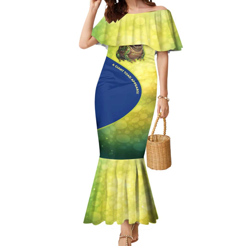 Giant Toad Encounter Mermaid Dress Comedic Fantasy Creature Art Style