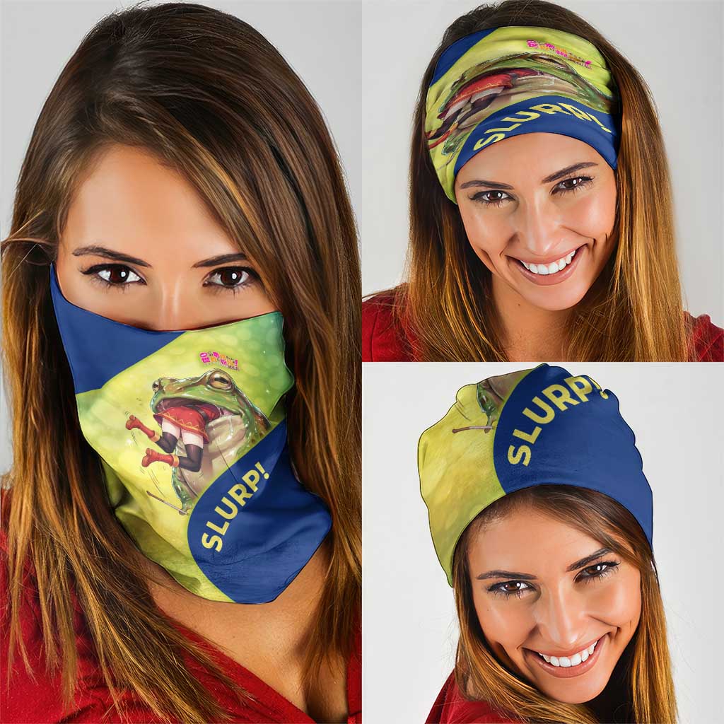 Giant Toad Encounter Neck Gaiter Comedic Fantasy Creature Art Style
