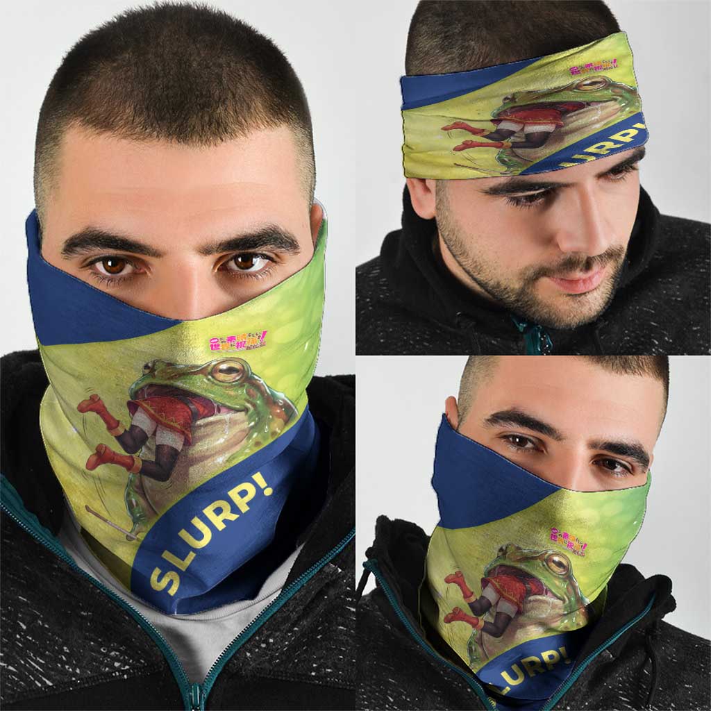 Giant Toad Encounter Neck Gaiter Comedic Fantasy Creature Art Style
