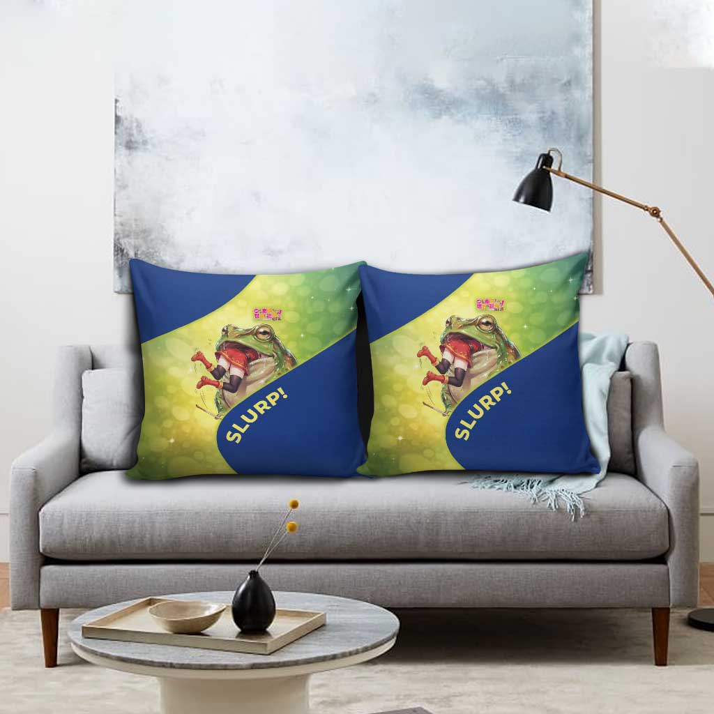 Giant Toad Encounter Pillow Cover Comedic Fantasy Creature Art Style