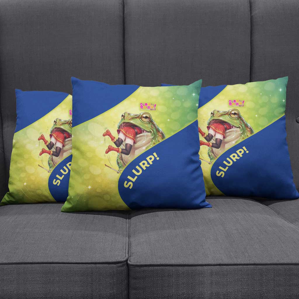 Giant Toad Encounter Pillow Cover Comedic Fantasy Creature Art Style