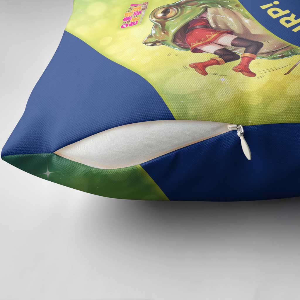 Giant Toad Encounter Pillow Cover Comedic Fantasy Creature Art Style