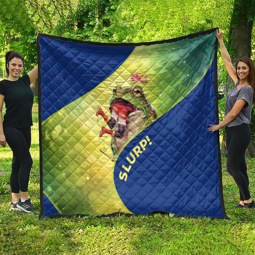 Giant Toad Encounter Quilt Comedic Fantasy Creature Art Style