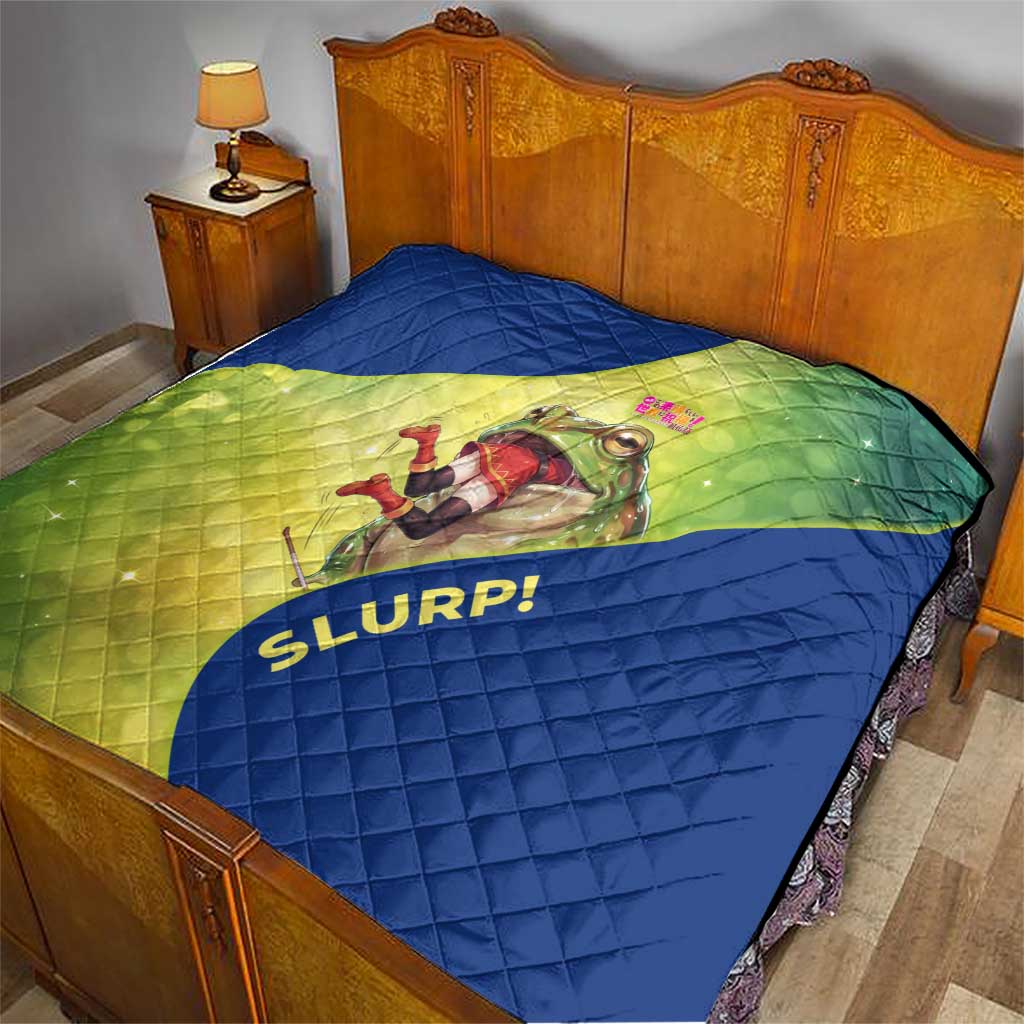Giant Toad Encounter Quilt Comedic Fantasy Creature Art Style